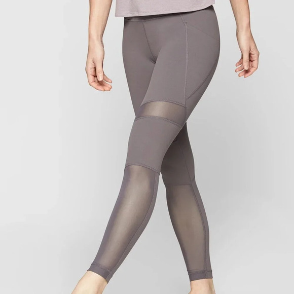 ATHLETA Meshblock Stash Pocket Salutation Tights Gray Blue Size Small - Picture 1 of 13